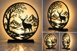 Deer & Mountain — Backlit Metal Art