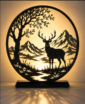 Deer & Mountain — Backlit Metal Art