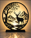 Deer & Mountain — Backlit Metal Art